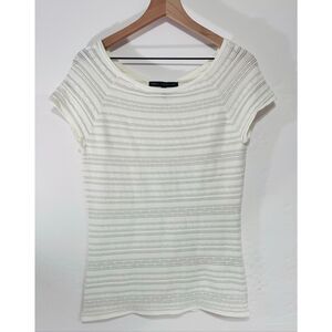 White House Black Market White With Silver Stripes Shirt   Size L